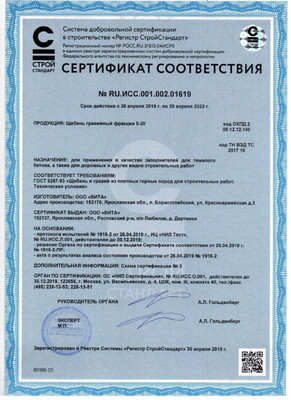 Сертификат соответствия щебень гравийный